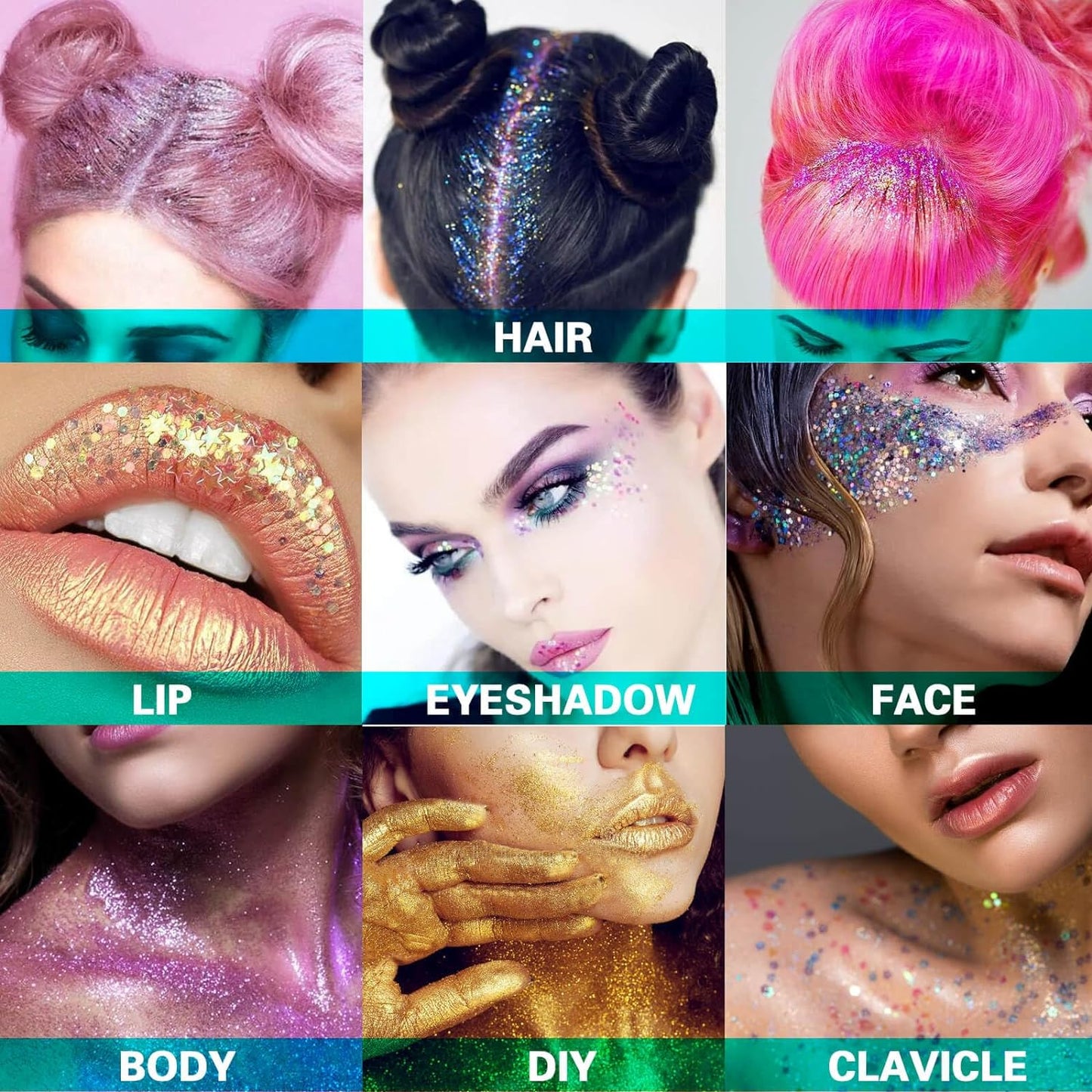 MEICOLY Teal Body Glitter,Mermaid Face Glitter Gel for Halloween Face Paint,Dazzle Green Chunky Glitter for Face Body Eye Lip Hair,Sparkling Holographic Gel Glitter Makeup for Women and Kids