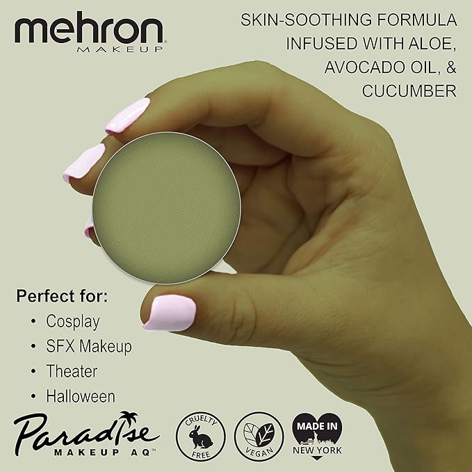 Mehron Makeup Paradise Makeup AQ Refill Size | Stage & Screen, Face & Body Painting, Beauty, Cosplay, and Halloween | Water Activated Face Paint, Body Paint, Cosplay Makeup .25 oz (7 ml) (OLIVE)