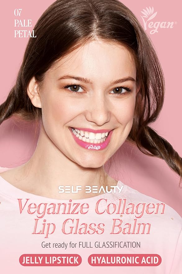 Veganize Collagen Lip Glass Balm | Hydrating Lip Balm in 9 Vibrant Colors | Moisturizing Lip Care Infused with Collagen Jelly Magic | No Animal Trial Lip Balm 0.06 oz (No. 7 Pale Petal)