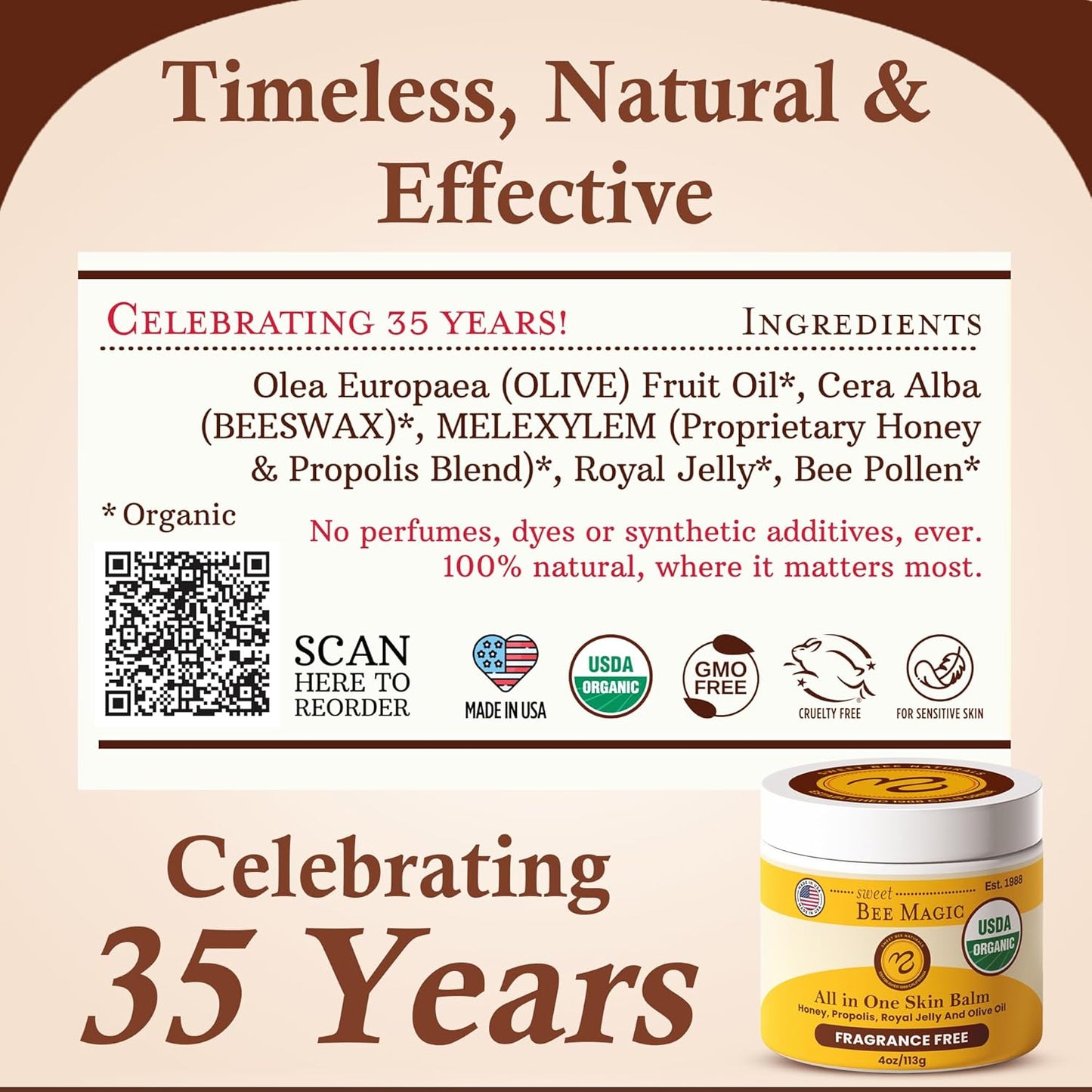Sweet Bee Magic All In One Healing Organic Balm - Natural Skin Healing Cream, Beeswax Balm for Dry Skin, Face & Body Moisturizer - Certified Organic, All Natural Aid - (4oz Each, 24oz Total)