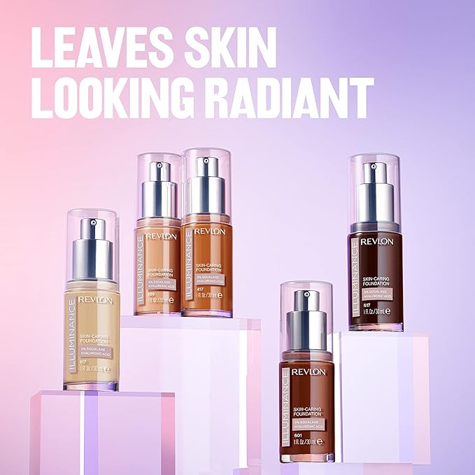 Revlon Illuminance Skin-Caring Liquid Foundation, Hyaluronic Acid, Hydrating and Nourishing Formula with Medium Coverage, 501 Toasted Caramel (Pack of 1)