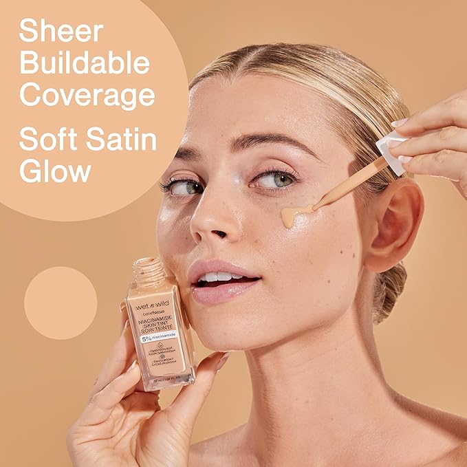 wet n wild Bare Focus Skin Tint, 5% Niacinamide Enriched,Buildable Sheer Lightweight Coverage,Natural Radiant Finish,Hyaluronic & Vitamin Hydration Boost,Cruelty-Free & Vegan-Fair Light Beige