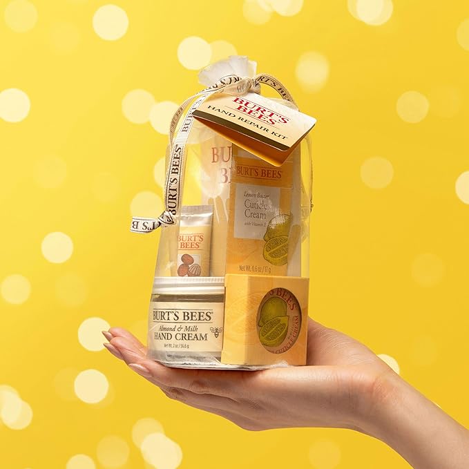 Burt's Bees Back to School Gifts Ideas, 3 Body Care College Dorm Products, Hand Repair Set - Almond and Milk Cream, Lemon Butter Cuticle Cream & Shea Butter Cream, with gloves