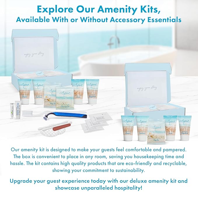 Aqua Organics Amenity Kit|Boxed Hotel Toiletries|Bulk Set 1 oz Travel Size Shampoo, Conditioner, Lotion, Body Wash & Bar Soap for Guest Hospitality AirBnB/Vacation Rentals|300 Pieces