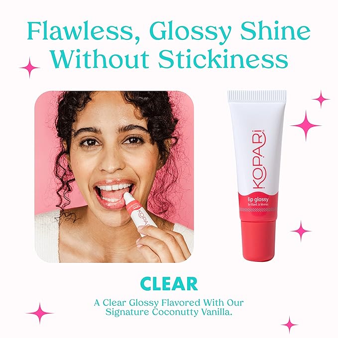 Kopari Coconut Lip Glossy - Clear - Hydrating and Moisturizing, Vitamin E and Shea Butter With 100% Organic Coconut Oil, Non GMO, Vegan Sulfate Free 0.35 Oz