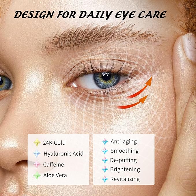 Under Eye Patches(8 Pairs), 24K Gold, Caffeine, Hyaluronic Acid, Aloe Vera Eye Masks for Dark Circles Puffy Eyes Undereye Bags, Eye Skin Care Gift Set for Bachelorette Party Favors
