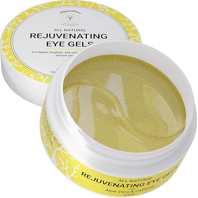 Doppeltree All Natural Caffeine Under Eye Patches & Hydrogel Masks (60 Pads) - Anti Aging Treatment for Crow Feet, Puffiness, Wrinkles, Dark Circles- Formulated in San Francisco
