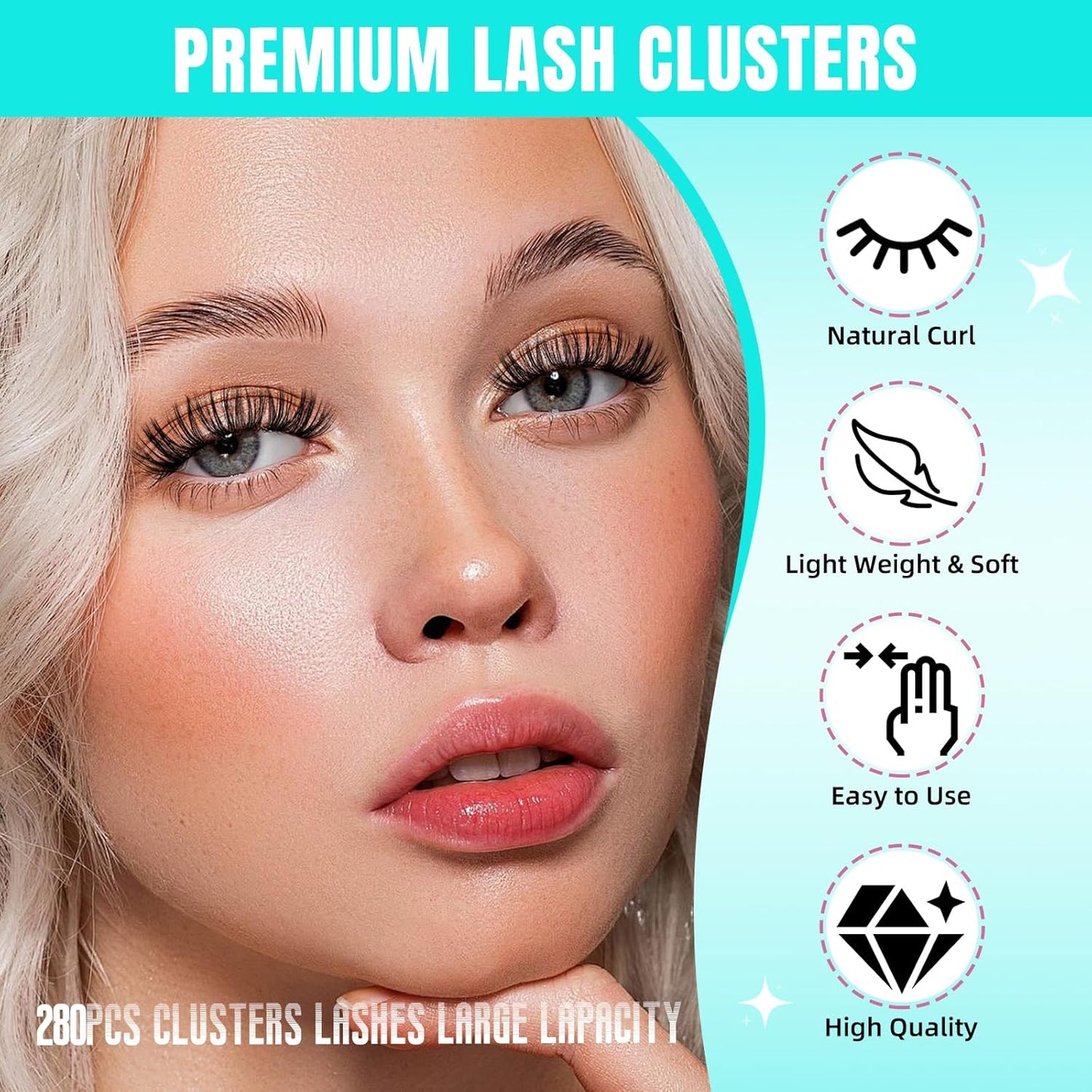 Lash Clusters Wispy 280PCS Eyelash Extension 60D Cluster Lashes Individual Lashes DIY Lash Extension Natural Look Cluster Eyelash Extensions Soft False Eyelashes at Home for Beginners(14mm)