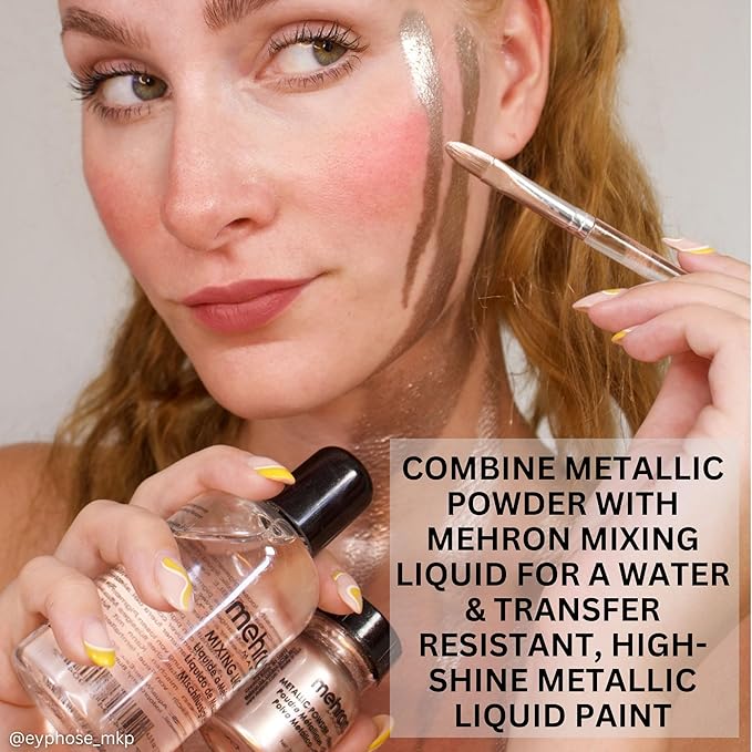 Mehron Makeup Metallic Powder (.17 oz) with Mixing Liquid (1 oz) (Silver)