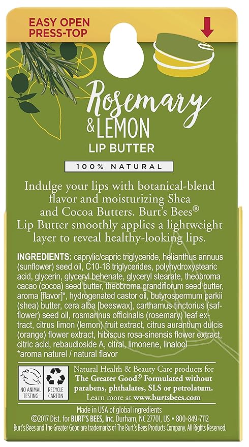 Burts Bees Rosemary and Lemon Lip Butter Unisex Lip Balm 0.4 oz