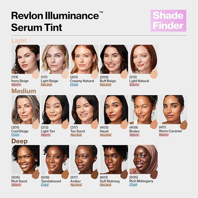 Revlon Illuminance Tinted Serum, Triple Hyaluronic Acid, Evens Out Skin Tone Over Time and Hydrates All Day, SPF 15, 605 Rich Mahogany, 0.94 fl oz.