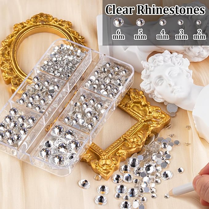Colorful Face Gems for Makeup Set, Flatback Gorgeous Charming Clear Glass Gems with Picker Pencil, Makeup Glue, Tweezer for Eye Body Hair Make-up and Nail Art Deco