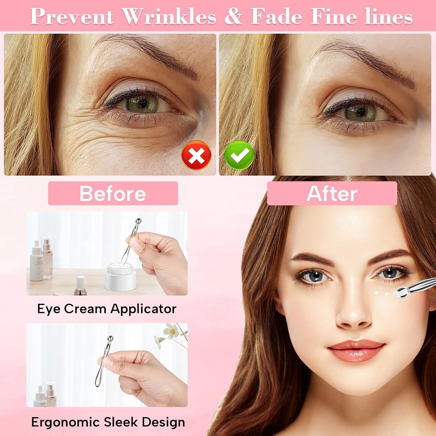 Under Eye Patches Silicone - 2 Pcs Reusable Eye Patches, Eye Patches Plump Fine Lines & Wrinkles with Metal Eye Cream Applicator, Tin Case