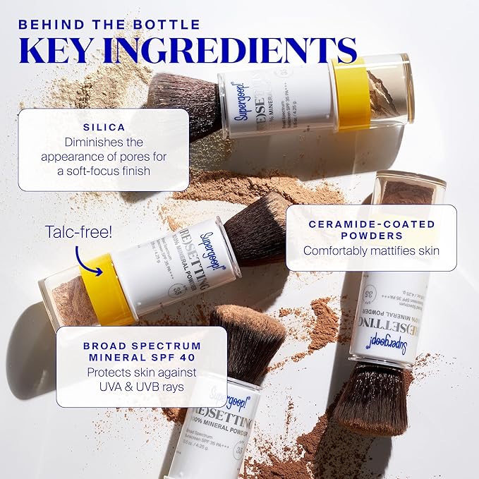 Supergoop! (Re) setting 100% Mineral Powder, Medium - 0.15 oz - Makeup Setting Powder + Broad Spectrum SPF 35 PA+++ Sunscreen - With Ceramides, Olive Glycerides & Coated Silica Spheres