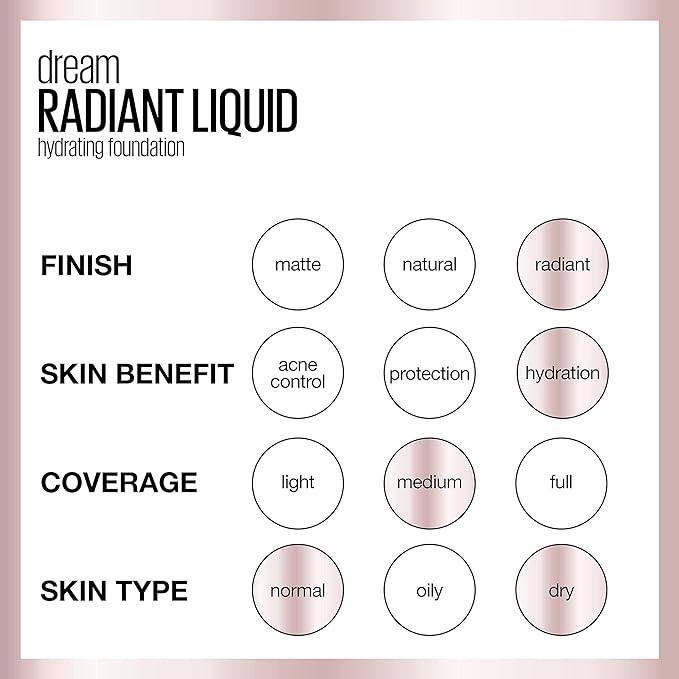 Maybelline Dream Radiant Liquid Medium Coverage Hydrating Makeup, Lightweight Liquid Foundation, Vanilla, 1 Fl; Oz
