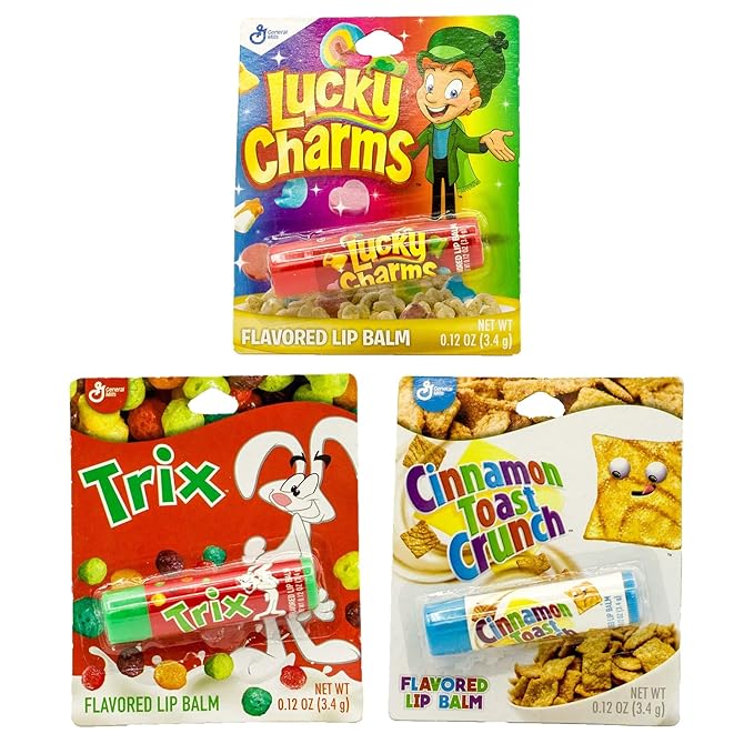 Set of 3-2.5 Assorted Cereal Flavored Lip Balms Sticks! Perfect for Movie Night, Field Trips, Road Trips and More!