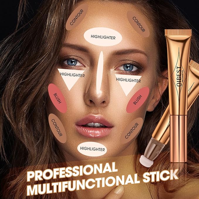 Liquid Highlighter Beauty Wand, Cream Liquid Highlighter Stick with Cushion Applicator, Lightweight Blendable, Long Lasting Silky Cream Highlighter Stick Contour Wand, Natural Face Shimmer Finish | 4# Highlight Pearl White