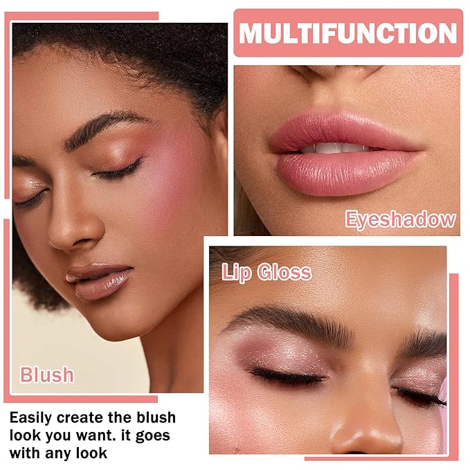 Cream Blush Stick with Sponge 3 in 1 Multi-Use Blush Makeup Stick Long Lasting Waterproof Natural Matte Cream Blush Stick for Cheeks, Lips and Eyes - Rose Red
