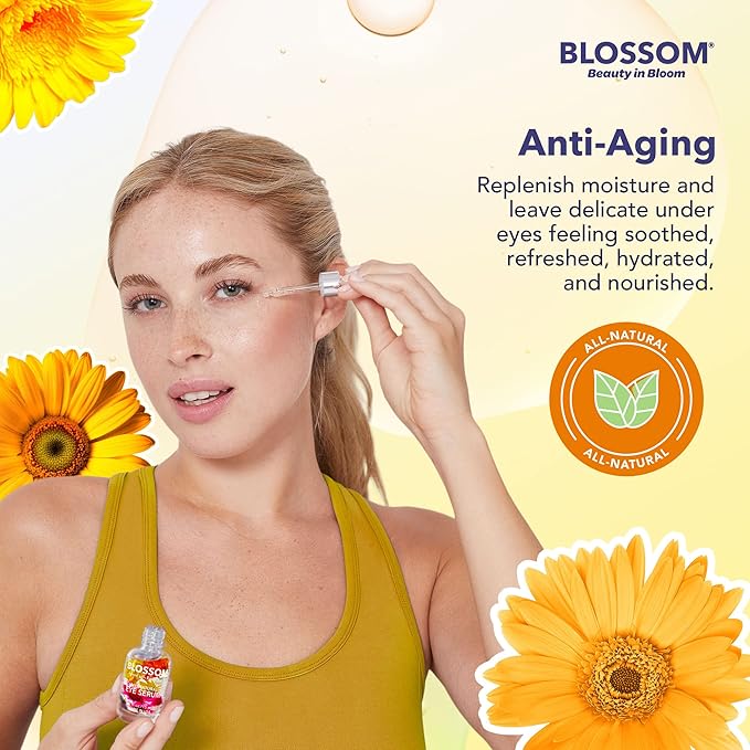 Blossom All Natural Organic Cruelty Free Moisturizing Eye Serum with Essential Oils, Infused with Real Flowers, Made in USA, 0.5 fl. oz., Summer Breeze