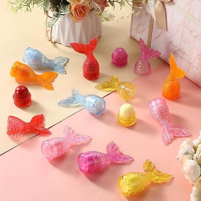 24 Pcs Mermaid Girl Birthday Party Supplies Lip Balm Graduation Gifts Bulk Kids Classroom Gift Exchange Party Supplies Birthday Mermaids Themed Party Decor Gifts for Preschool Toddler Boy Girl