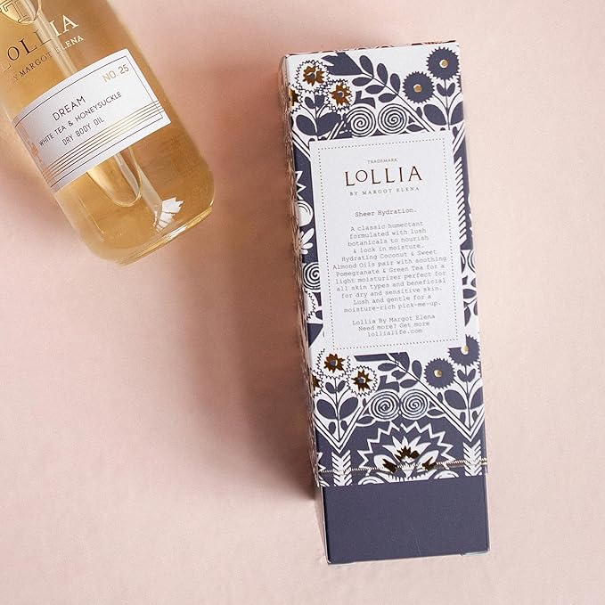 LOLLIA Dream Dry Body Oil, 6.8 Fl. Oz. – White Tea & Honeysuckle – Women’s, Scented, Moisturizing, Dry Body Oil for Women, For All Skin Types