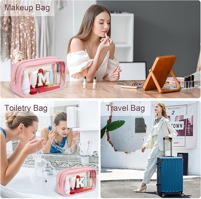 YOOLIFE Graduation Teacher Gifts Initial Clear Makeup Bag Birthday Gift Travel Toiletry Preppy Cosmetic Bags Birthday Gift for Girls Kids Travel Essentials Clear Toiletry Bag A