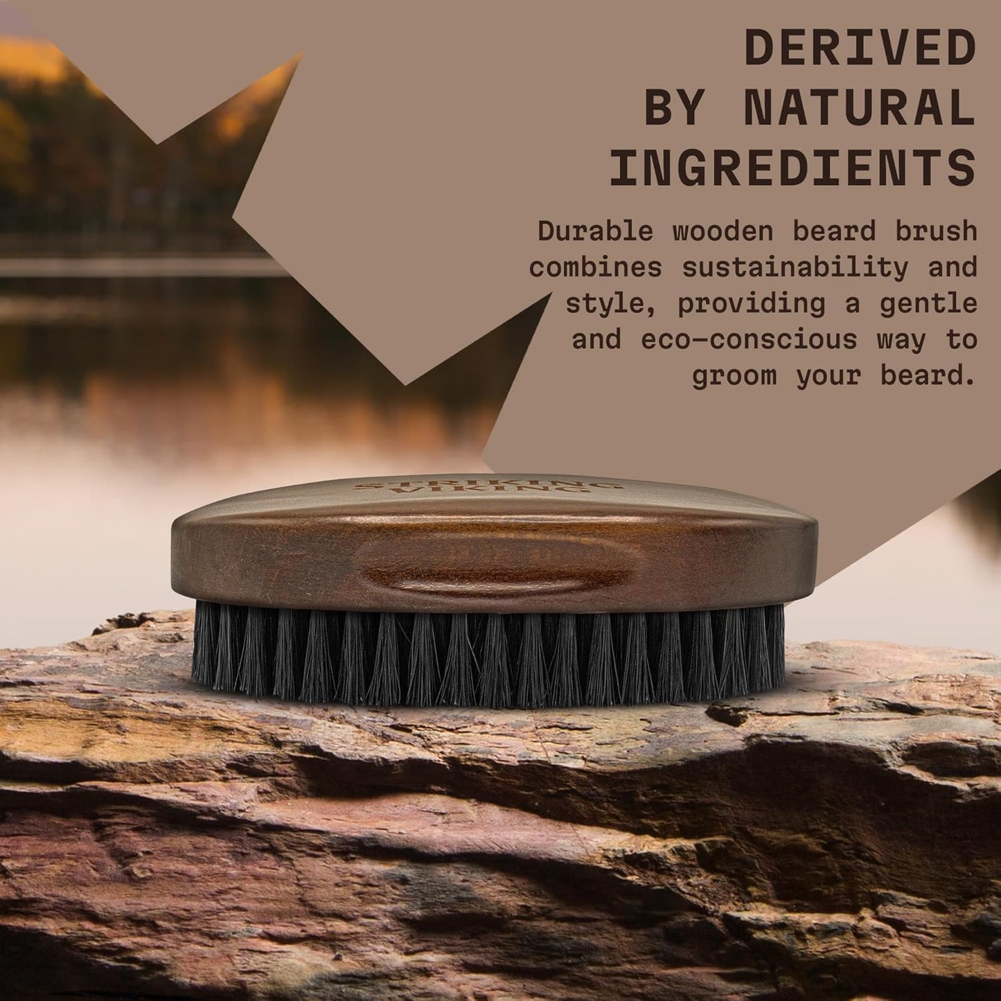 Striking Viking Beard Brush for Men - 4.3-Inch Beech Wood Handle, Brown - Boar Bristle Beard Brush, Travel Size Detangler & Static Reducer
