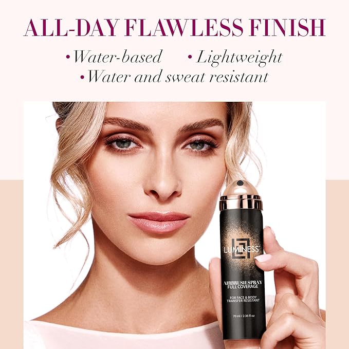 LUMINESS Spray Airbrush Foundation Makeup, Deep Rich Shade 150 - Lightweight, Full Coverage Foundation for Face, Neck, & Body - Concealer for Seamless Blending, Natural-Looking Finish, 2.36 fl oz