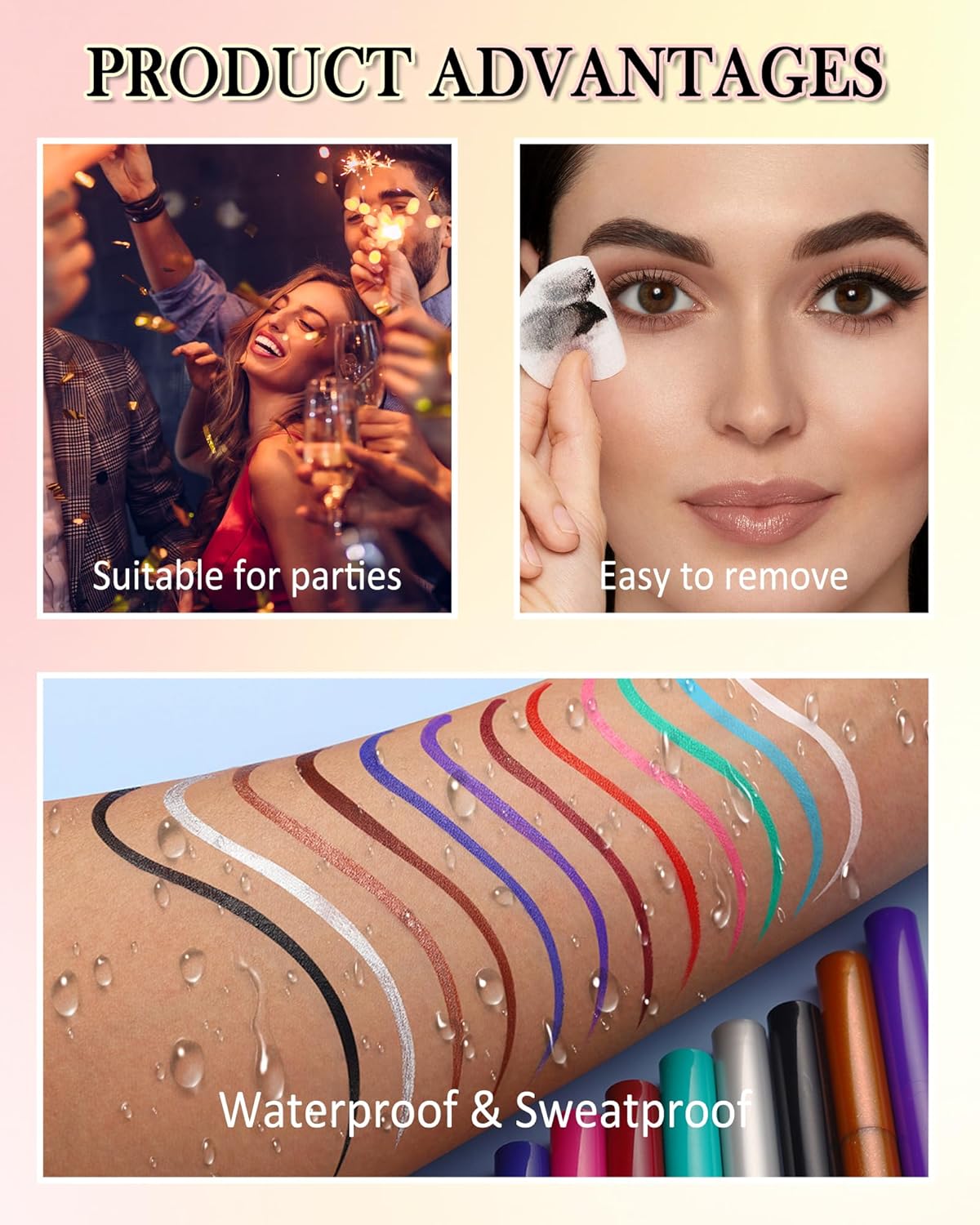 Green Matte Liquid Eyeliner Pencil, Colorful High Pigmented Waterline Eye liner Waterproof Pen, Bright Colored Smudgeproof Long Lasting Eyeliner Pen Christmas Party Festival Makeup Gift for Women-03