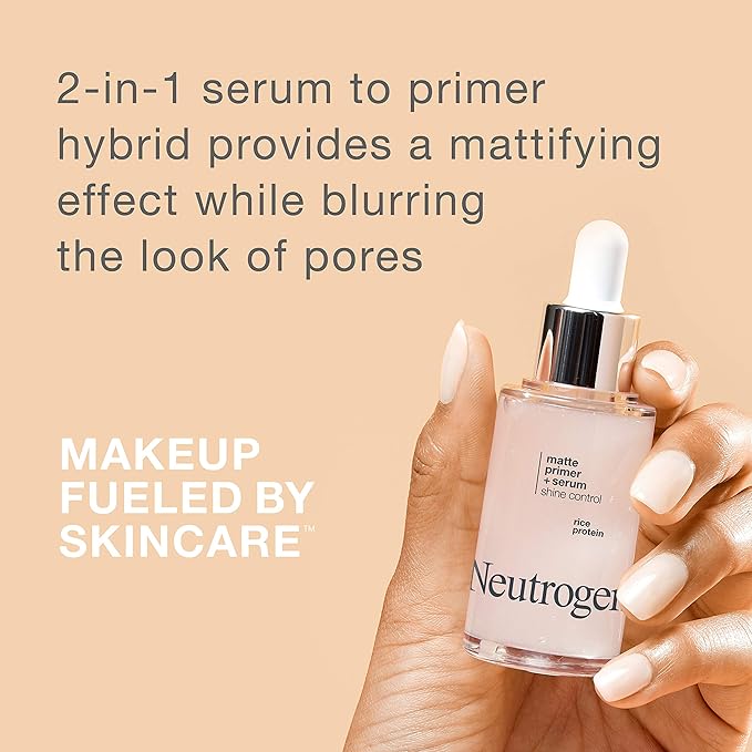 Neutrogena Shine Control Matte Booster Face Primer & Serum, Skin-Mattifying Serum-to-Primer with Rice Protein, Absorbs Excess Oil & Keeps Skin Shine Free, 1.0 fl. oz