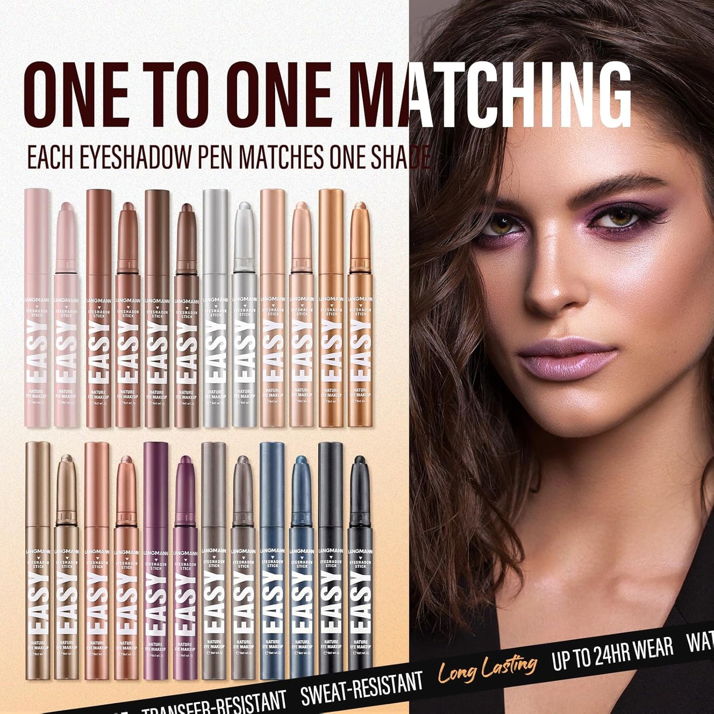 Jolilab Eyeshadow Stick Set, 2 Colors Matte Professional Bright-Colored Contouring and Highlight Eyeshadow Stick, Cream Waterproof Long Lasting High Pigmented Eye Shadow. (2, 01+21 2pcs)