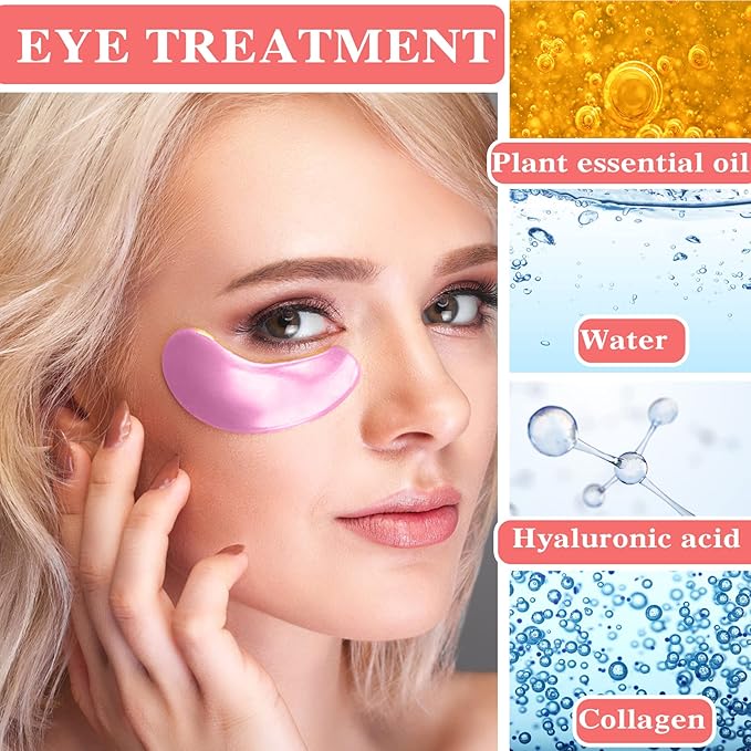 30 Pairs 24K Pink Under Eye Patches,Crystal Collagen Under Eye Mask,Puffy Eyes and Dark Circles Treatments,Moisturising&Hydrating Under Eye Patch Pads for Reducing Fine Lines Eye Bags(Pink)