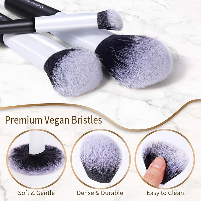 Makeup Brush Set 10pc, Dual-Ended Makeup Brushes For Bronzer, Contour, Eyeshadow, Blush, Concealer, Foundation