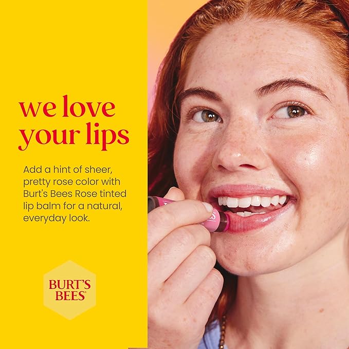 Burt's Bees Lip Tint Balm with Long Lasting 2 in 1 Duo Tinted Balm Formula, Color Infused with Deeply Hydrating Shea Butter for a Natural Looking Buildable Finish, Petal Rose (2-Pack)