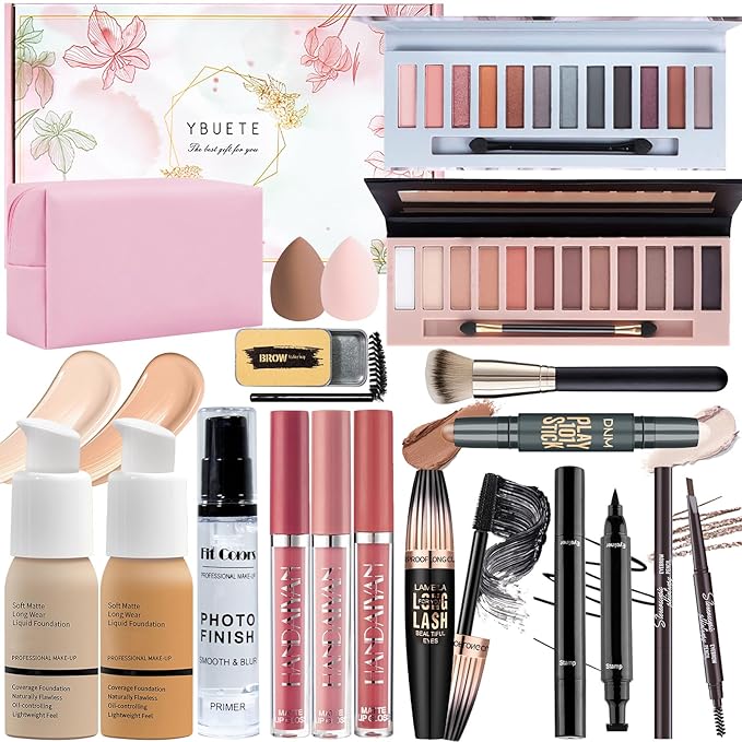 Makeup Set, Makeup Set Kit for Women Girls Teen Full Kit, Multipurpose Makeup Set, Professional & Beginner Makeup Kit Include Foundation, Face Primer, Eyeshadow Palette, Cosmetic Bag