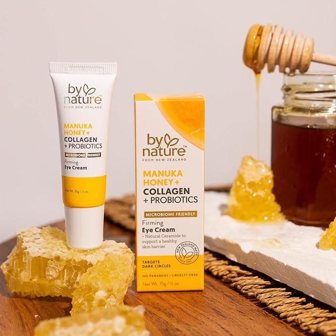 By Nature Eye Cream - Manuka Honey, Collagen, and Probiotics - Hydrating Under Eye Cream for Dark Circles - Skincare from New Zealand - .5oz