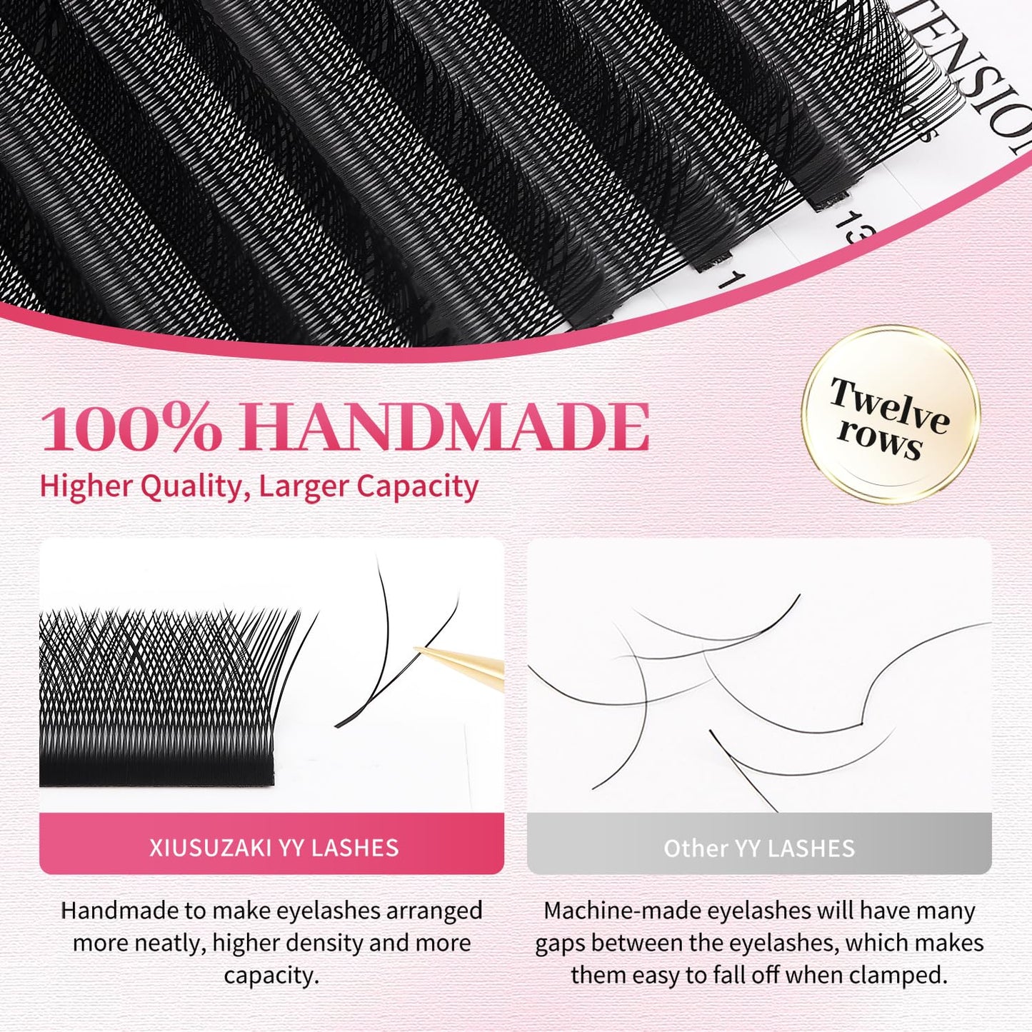 YY Lash Extensions Supplies Y Eyelash Extensions 0.05mm Thickness C Curl 13mm Premade Fans 4D Russian Volume Matte Black 12 Rows Crisscross Eye Lashes(YY-0.05-C,13mm)
