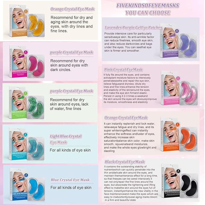 MOND'SUB Premium Under Eye Patches, Gel Eye Patches Hydrating & Refresh for Puffy Eyes, Under Eye Bags & Dark Circles, Natural Collagen Eye Gels Pads, Crystal Anti-Aging Eye Mask (Lavender purple)