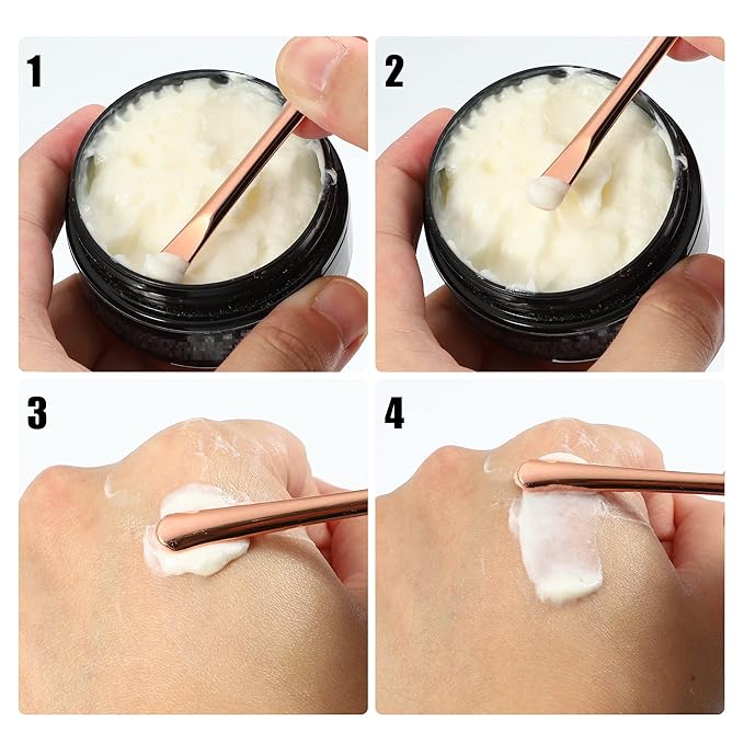 VOCOSTE 4 Pcs Makeup Spatula Mini Spoon, Eye Cream Massage Sticks Beauty Scoop, for Facial Cosmetic Face Cream, Zinc Alloy 2.32"x0.30", Silver Tone