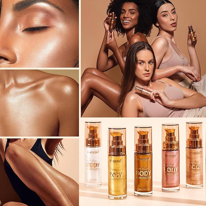 PHOERA Body Luminizer Highlighter, Waterproof Moisturizing and Glow For Face & Body, Face Body Glow Illuminator (103 Glistening Bronze)