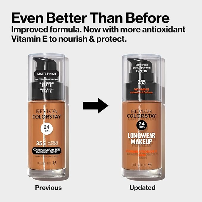 Revlon Liquid Foundation, ColorStay Face Makeup for Combination & Oily Skin, SPF 15, Medium-Full Coverage with Matte Finish, Oatmeal (140), 1.0 oz