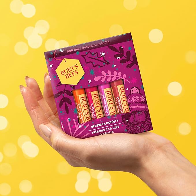 Burt's Bees Lip Balm Gift Set, Beeswax Bounty Fruit Mix, Perfect Lip Balms for Holiday Gift Baskets, 4-Pack, 0.15 oz.