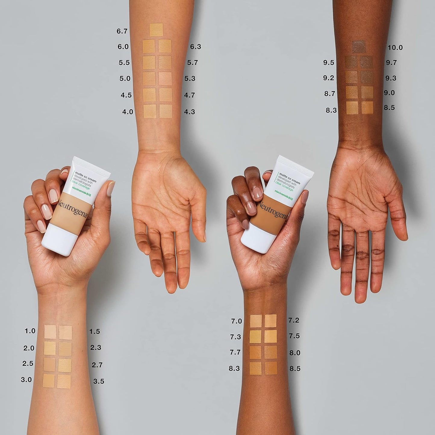 Neutrogena Clear Coverage Flawless Matte CC Cream, Full-Coverage Color Correcting Cream Face Makeup with Niacinamide (b3), Hypoallergenic, Oil Free & Fragrance Free, Toast, 1 oz