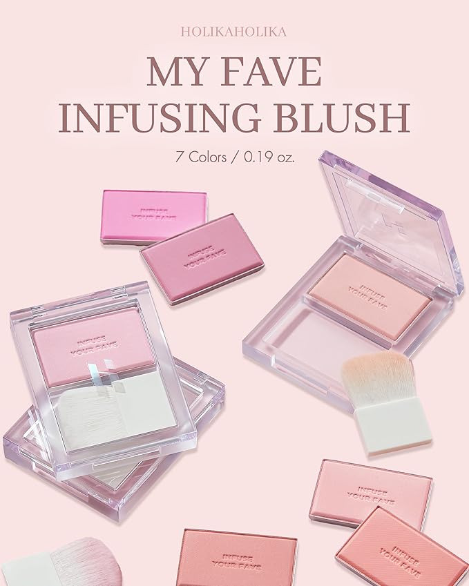 HOLIKA HOLIKA Infusing Blush with Brush - Lightweight, Smooth, Blendable Cheek Blusher, Sebum-Control, Natural Pore Coverage, Built-In Brush, Long-Lasting Pigment for Romantic Mood (05 SIMOON)