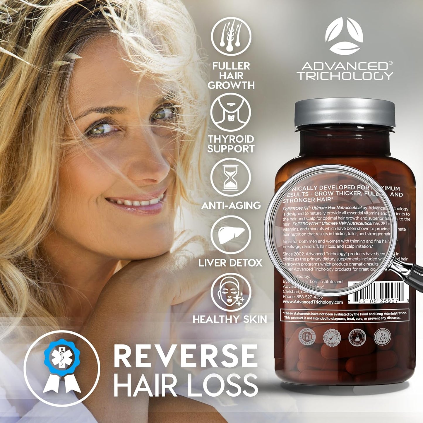 Advanced Trichology FoliGROWTH™ Hair Growth Supplement for Thicker Fuller Hair | Approved* by the American Hair Loss Association | Revitalize Thinning Hair - 90 Count (Pack of 1)