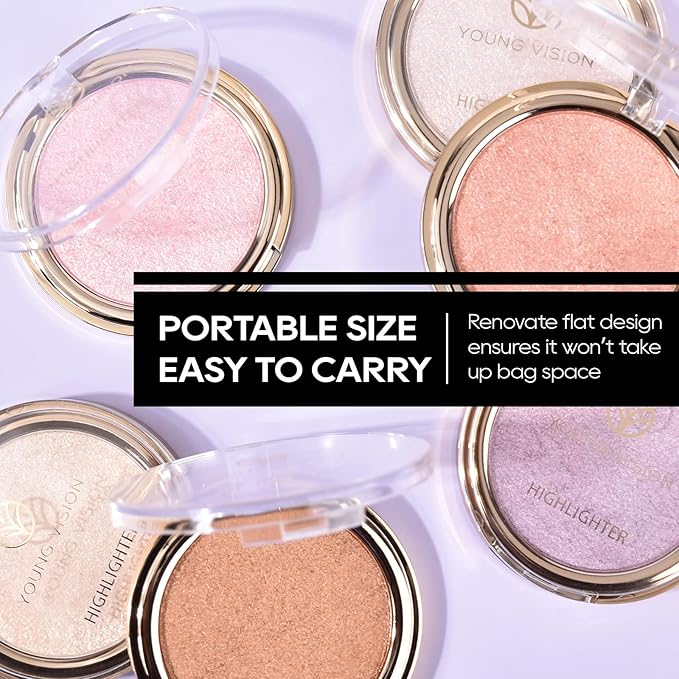 Baked Highlighter Powder Palette, Makeup Highlighter Powder Palette Sheer Shimmering Finish Face Highlighters Makeup Iluminadores de Maquillaje #03 Sun Glow