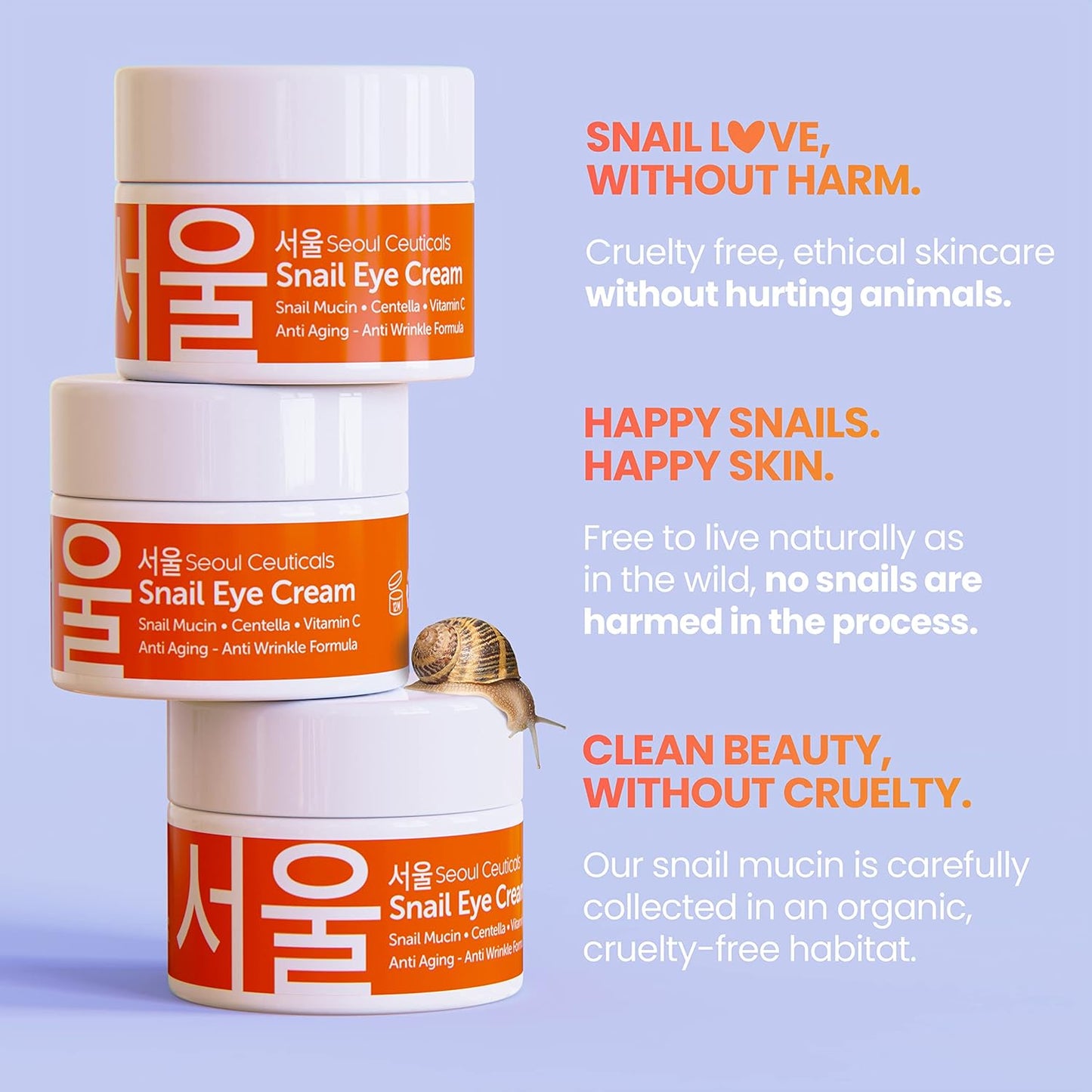 SeoulCeuticals Korean Snail Mucin Eye Cream - 97.5% Snail Filtrate K Beauty Anti Aging Under Eye Anti Wrinkle Eye Treatment Cream 0.5oz