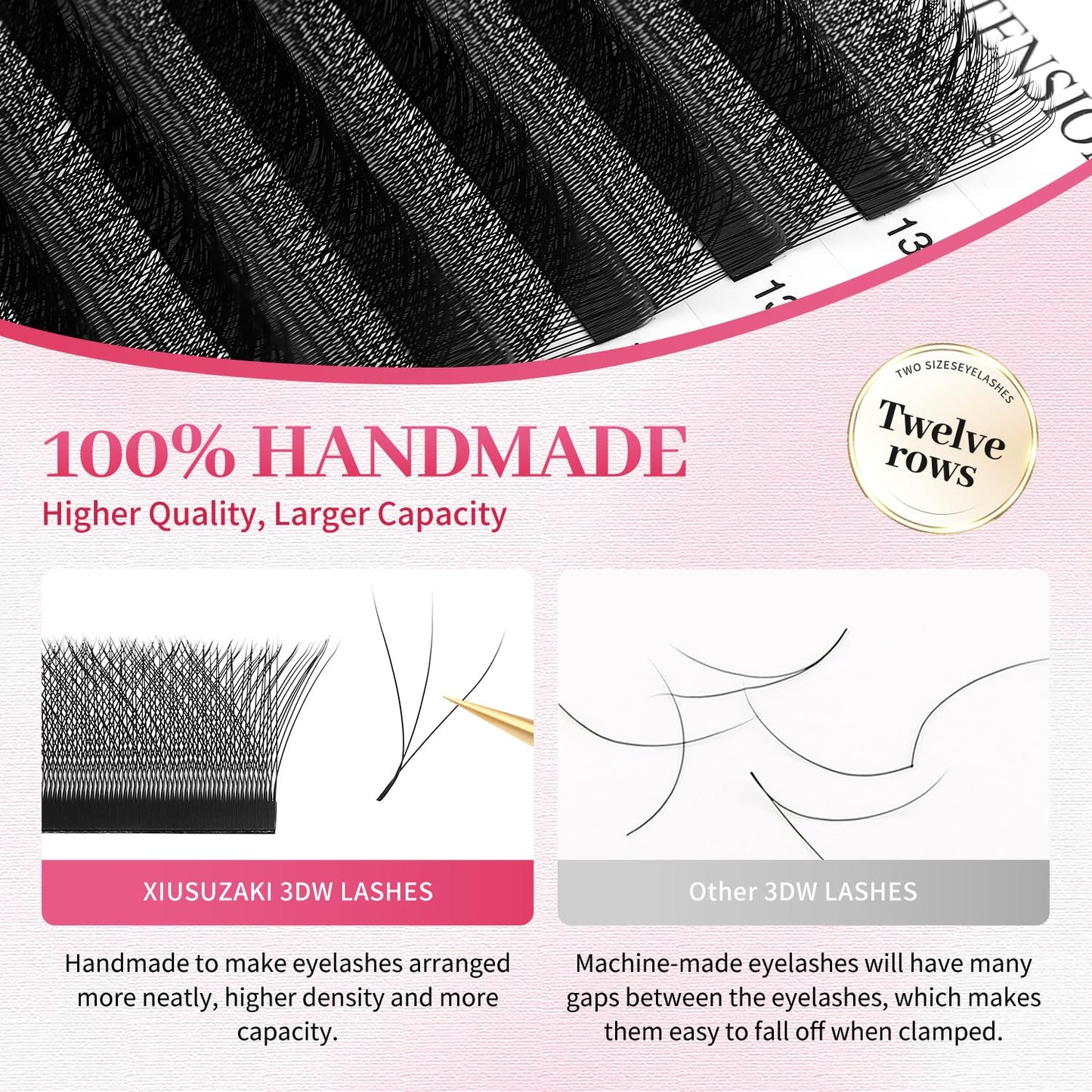 Lash Extensions 3D Eyelash Extensions W Lashes 0.07mm Thickness C Curl Lashes 8mm Soft Lash Trays Pestañas Pelo a Pelo Natural Matte Black False Eyelashes Individual Lashes(W-3D-0.07-C,8mm)