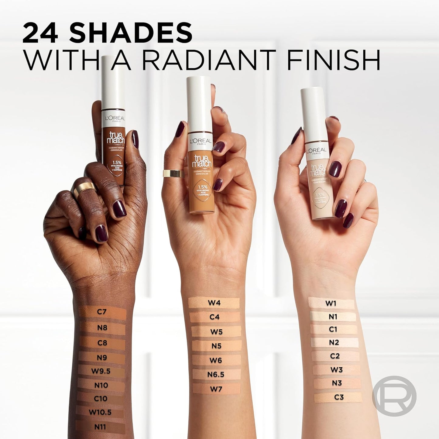 L’Oréal Paris True Match Radiant Serum Concealer, Brightening Under Eye Concealer Make Up with 1.5% Hyaluronic Acid and Caffeine, N9, 0.33 Oz
