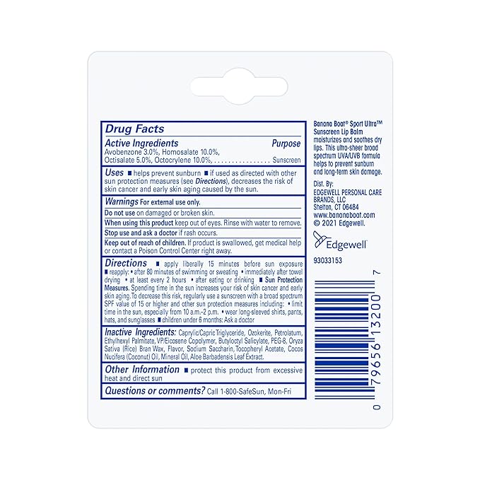 Banana Boat Sport Ultra SPF 50 Lip Sunscreen Twin Pack | SPF Lip Balm Pack & Sport Ultra, Reef Friendly, Broad Spectrum Sunscreen Stick, SPF 50, 1.5oz.